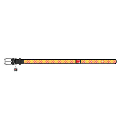 Нашийник WAUDOG Design з малюнком "Жовта полька", преміум шкіра, металева пряжка (ширина 12 мм, довжина 19-25 см) чорний