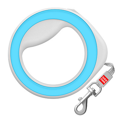 Поводок-рулетка для собак WAUDOG R-leash, круглая, XS-M, до 40 кг, 2,9 м, светоотражающая голубой лента