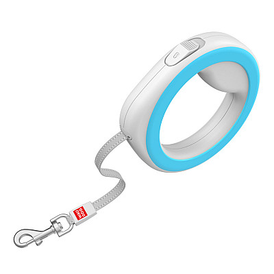 Поводок-рулетка для собак WAUDOG R-leash, круглая, XS-M, до 40 кг, 2,9 м, светоотражающая голубой лента