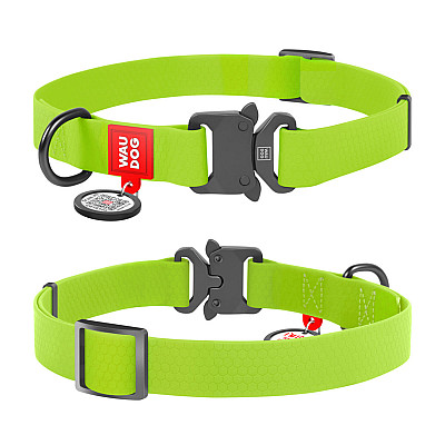 Ошейник для собак водостойкий WAUDOG Waterproof c QR паспортом, металлическая пряжка-фастекс, Ш 25 мм, Длин 34-49 см, салатовый