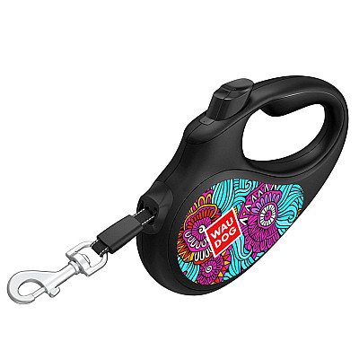 Повідець-рулетка для собак WAUDOG R-leash, малюнок "Літо", XS, до 12 кг, 3 м, світловідбиваюча стрічка чорний