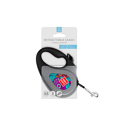 Повідець-рулетка для собак WAUDOG R-leash, малюнок "Літо", XS, до 12 кг, 3 м, світловідбиваюча стрічка чорний