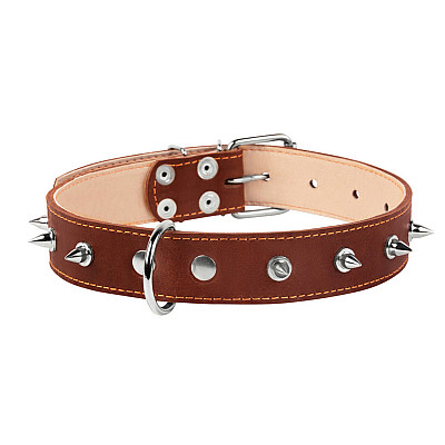 Ошейник "CoLLaR" двойной с шипами (ширина 35мм, длина 48-63см) коричневый