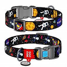 Ошейник для собак нейлоновый WAUDOG Nylon с QR паспортом, рисунок "NASA", пластиковый фастекс, Ш 25 мм, Длин 37-58 см