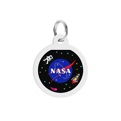 Адресник для собак и кошек металлический WAUDOG Smart ID с QR паспортом, рисунок "NASA", круг, Д 25 мм