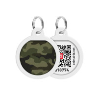 Адресник для собак та котів металічний WAUDOG Smart ID з QR паспортом, малюнок "Камо зелений", круг, Д 25 мм