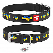 Нашийник для собак шкіряний WAUDOG Design з QR паспортом, малюнок "Дім", XXS, Ш 12 мм, Дов 18-24 см, чорний