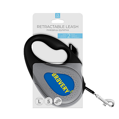Повідець-рулетка для собак WAUDOG R-leash, малюнок "Сміливість", L, до 50 кг, 5 м, світловідбиваюча стрічка чорний