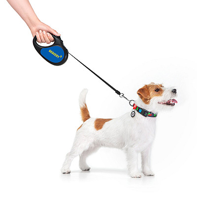 Повідець-рулетка для собак WAUDOG R-leash, малюнок "Сміливість", S, до 15 кг, 5 м, світловідбиваюча стрічка чорний