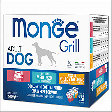 Вологий корм для собак Monge Dog Grill Mix тріска, індичка з куркою, яловичина, 1.2 кг