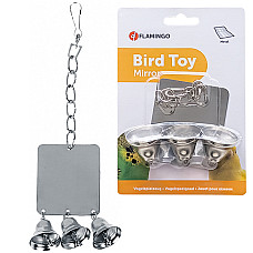 Flamingo Mirror+3Bells ФЛАМІНГО КВАДРАТНЕ ДЗЕРКАЛО З ДЗВІНОЧКАМИ іграшка для папуг , 7х8 см см.