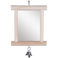 Flamingo Wooden Mirror ФЛАМІНГО ДЗЕРКАЛО у дерев’яній рамі з дзвіночком, іграшка для птахів , 13х10 см см.