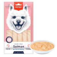 Wanpy Creamy Lickable Treat Salmon&amp;Chicken ВАНПИ ЛОСЬ КУРКА жидкое лакомство для собак , 0.07 кг., в упаковке 5 стиков по 14 г см.