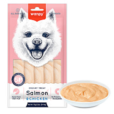 Wanpy Creamy Lickable Treat Salmon&Chicken ВАНПІ ЛОСОСЬ КУРКА рідкі ласощі для собак , 0.07 кг., в пакунку 5 стіків по 14 г см.