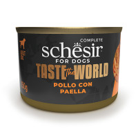 Schesir Taste the World Chicken With Paella ШЕЗИР КУРКА С ПАЭЛЬЕЙ в бульоне натуральные консервы для собак, влажный корм, банка 150г 0.15 кг.