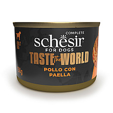 Schesir Taste the World Chicken With Paella ШЕЗІР КУРКА З ПАЕЛЬЄЮ в бульйоні натуральні консерви для собак, вологий корм, банка 150г , 0.15 кг.