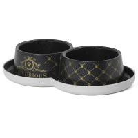Moderna Double Trendy Dinner Luxurious МОДЕРНА ЛАКШЕРІЗ подвійна миска для котів, 2х350мл , Чорний л., 2х350мл, діаметр 10см см., 0.7 л.