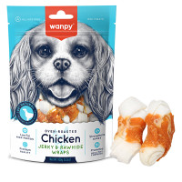 Wanpy Chicken Jerky &amp; Rawhide Wraps ВАНПИ КОСТА С ВЯЛЕНЫМ КУРКОМ лакомство для собак 0.1 кг.