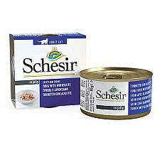 Schesir Tuna Whitebaits ШЕЗІР ТУНЕЦЬ З АНЧОУСАМИ в желе натуральні консерви для котів, вологий корм, банка 85г , 0.085 кг.