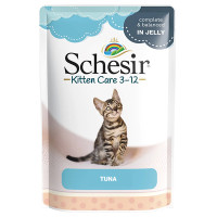 Schesir Kitten Care Tuna ШЕЗИР ТУНЕЦ ДЛЯ КОТЕНКОВ натуральные консервы в желе для котят, влажный корм, пауч 85г 0.085 кг.