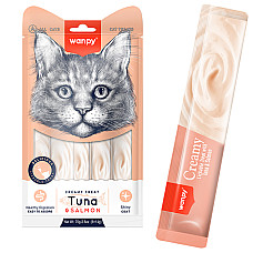 Wanpy Creamy Lickable Treats Tuna & Salmon ВАНПІ ТУНЕЦЬ З ЛОСОСЕМ рідкі ласощі для котів , 0.07 кг., в пакунку 5 стіків по 14 г см.