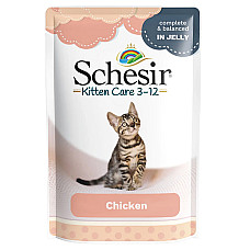 Schesir Kitten Care Chicken ШЕЗІР ФІЛЕ КУРКИ ДЛЯ КОШЕНЯТ натуральні консерви в желе для кошенят, вологий корм, пауч 85г , 0.085 кг.
