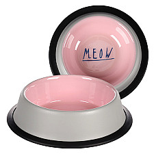 Flamingo Nell Antislip ФЛАМІНГО АНТИСЛІП емальована миска для котів 200мл , 0.2 л., Рожевий - сірий л.