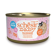 Schesir Ваву Chicken With Salmon ШЕЗІР КУРКА З ЛОСОСЕМ в бульйоні натуральні консерви для кошенят, банка 70г , 0.07 кг.