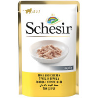 Schesir Tuna and Chicken ШЕЗИР ТУНЕЦ С КУРИНЫМ ФИЛЕ в желе натуральные консервы для кошек, влажный корм, пауч 85г 0.085 кг.