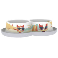 Moderna Double Trendy Dinner Indy&Louise МОДЕРНА ІНДІ та ЛУЇЗА подвійна миска для котів, 2х350мл , 0 л., 2 х 350 мл л., Сіро-білий л.