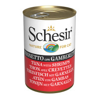 Schesir Tuna with Shrimps ШЕЗИР ТУНЕЦ С КРЕВЕТКАМИ в желе натуральные консервы для кошек, влажный корм, банка 140г, 0.14 кг.
