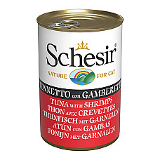 Schesir Tuna with Shrimps ШЕЗІР ТУНЕЦЬ З КРЕВЕТКАМИ в желе натуральні консерви для котів, вологий корм, банка 140г , 0.14 кг.