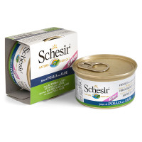 Schesir Kitten Chicken with Aloe ШЕЗИР КУРКА С АЛОЭ в желе натуральные консервы для котят, влажный корм, банка 85г 0.085 кг.