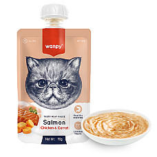Wanpy Salmon Chicken & Carrot ВАНПІ КРЕМ-ПЮРЕ ЛОСОСЬ І КУРКА З МОРКВОЮ рідкий корм для котів , 0.09 кг.