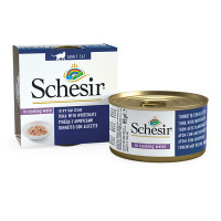 Schesir Tuna with Whitebaits ШЕЗИР ТУНЕЦ С АНЧОУСАМИ и рисом в бульоне натуральные консервы для кошек, влажный корм, банка 85г 0.085 кг.