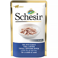 Schesir Tuna with Seabass ШЕЗІР ТУНЕЦЬ З МОРСЬКИМ ОКУНЕМ в желе натуральні консерви для котів, вологий корм, пауч 85г , 0.085 кг.