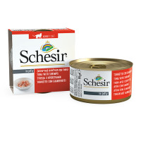 Schesir Tuna with Shrimps ШЕЗИР ТУНЕЦ С КРЕВЕТКАМИ в желе натуральные консервы для кошек, влажный корм, банка 85г 0.085 кг.