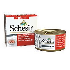 Schesir Tuna with Shrimps ШЕЗІР ТУНЕЦЬ З КРЕВЕТКАМИ в желе натуральні консерви для котів, вологий корм, банка 85г , 0.085 кг.
