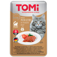 TOMi Poultry In Tomato Jelly ТОМІ ПТИЦЯ В ТОМАТНОМУ ЖЕЛЕ консерви для котів, вологий корм, пауч 100г , 0.1 кг.