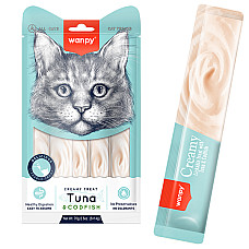 Wanpy Creamy Lickable Treats Tuna & Codfish ВАНПІ ТУНЕЦЬ З ТРІСКОЮ рідкі ласощі для котів , 0.07 кг., в пакунку 5 стіків по 14 г см.