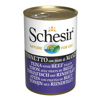 Schesir Tuna with Beef Fillets ШЕЗИР ТУНЕЦ ИЗ ФИЛЕ ГОВЕЛИЧИНЫ в желе натуральные консервы для кошек, влажный корм, банка 140г 0.14 кг.