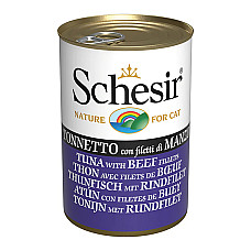 Schesir Tuna with Beef Fillets ШЕЗІР ТУНЕЦЬ З ФІЛЕ ЯЛОВИЧИНИ в желе натуральні консерви для котів, вологий корм, банка 140г , 0.14 кг.