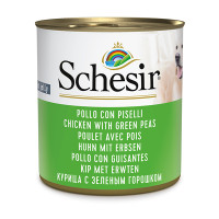 Schesir Chicken With Green Peas ШЕЗИР КУРКА С ЗЕЛЕНЫМ ГОРОШКОМ в желе натуральные консервы для собак, влажный корм, банка 285г 0.285 кг.