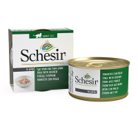 Schesir Tuna Chicken ШЕЗІР ТУНЕЦЬ З КУРЯЧИМ ФІЛЕ в желе натуральні консерви для котів, вологий корм, банка 85г , 0.085 кг.