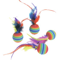 Flamingo Rainbow Ball ФЛАМІНГО РАЙДУЖНИЙ М’ЯЧ з пір’ям, іграшка для котів, 4шт. , 3 см, 4 ед. см.