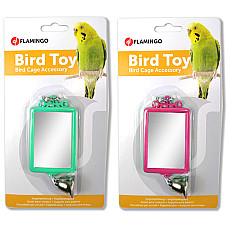 Flamingo Mirror Straight+Bell ФЛАМІНГО ПРЯМОКУТНЕ ДЗЕРКАЛО З ДЗВІНОЧКОМ іграшка для папуг , 6х8 см см.
