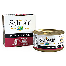 Schesir Tuna with Dentex ШЕЗІР ТУНЕЦЬ З ЗУБАНОМ в желе натуральні консерви для котів, вологий корм, банка 85г , 0.085 кг.