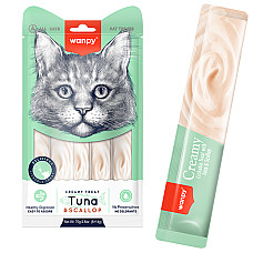 Wanpy Creamy Lickable Treats Tuna & Scallop ВАНПІ ТУНЕЦЬ З МОРСЬКИМ ГРЕБІНЦЕМ рідкі ласощі для котів , 0.07 кг., в пакунку 5 стіків по 14 г см.
