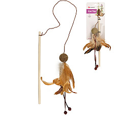 Flamingo Penken Dangler with Catnip Ball ФЛАМІНГО М’ЯЧ ІЗ ПІР’ЯМ вудка дражнилка з котячою м’ятою іграшка для котів , довжина ручки 27 см см., Коричневий см.