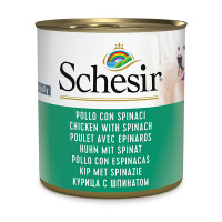 Schesir Chicken With Spinach ШЕЗІР КУРКА ЗІ ШПИНАТОМ в желе натуральні консерви для собак, вологий корм, банка 285г , 0.285 кг.